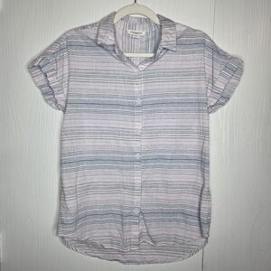 beachlunchlounge Cotton Striped Pastel Pink & Light Blue Button Shirt-Size S